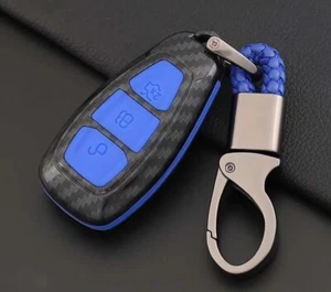 Carbon Fibre BLUE Ford Car Key Case Cover Shell Ford Fiesta Focus Mondeo Galaxy - Picture 1 of 10