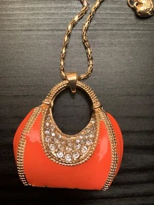 Betsey Johnson Orange Handbag Purse Necklace - Picture 1 of 5