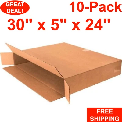 10-Pack 30" x 5" x 24" Side Loading Cardboard Corrugated Box Shipping Boxes - Image 1 of 4