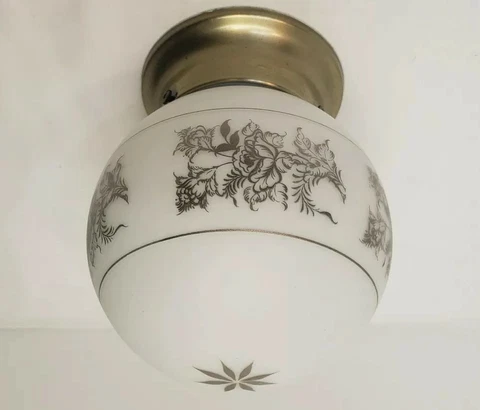 Art Deco Ceiling Light Fixture Floral Sphere Globe Fixture Gold Brass Hall Porch Cover