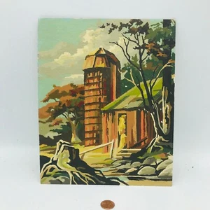 1970s Paint By Numbers Painting Silo Farm Scene Vintage Farmhouse  - Picture 1 of 11