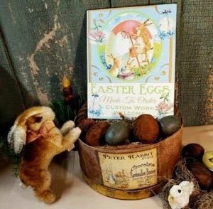 VICTORIAN ANTIQUE VINTAGE STYLE RABBIT BUNNY PAINTS EASTER EGGS FOR SALE SIGN - Picture 1 of 7