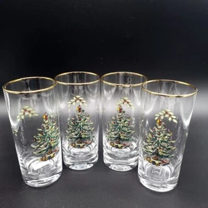 Vintage Spode Christmas Tree Longdrinkgläser Set/4 Goldrand 6,25" - Bild 1 von 7