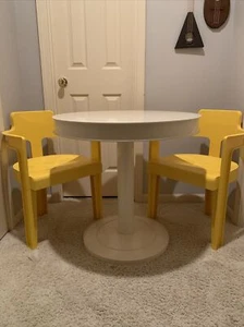 VTG MODERN SPACE AGE PLASTIC 70s WHITE YELLOW 3 pc DINING SET - Picture 1 of 12