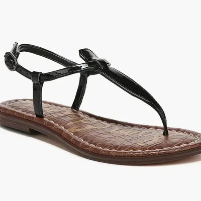 Sandalia plana Sam Edelman Gigi imitación charol correa en T punta tanga negra 9,5 M Foto 1 de 4