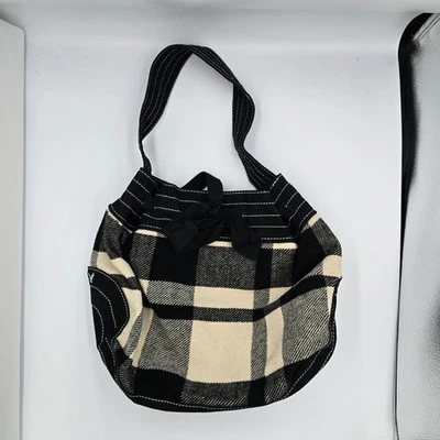 Bolso de Hombro American Eagle Negro Crema Lona a Cuadros Cartera con Lazo Y2k Foto 1 de 4