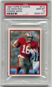 1985 Topps Stickers Coming Soon #210 Joe Montana PSA 10 San Francisco 49ers HOF - Foto 1 di 2
