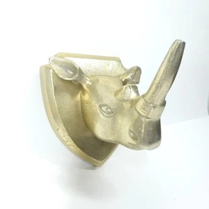 Cabeza de rinoceronte de latón montaje en pared placa busto gancho de metal rinoceronte decoración de safari - Imagen 1 de 10