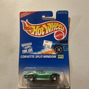 1995 Hot Wheels Blue/White Card #447 CORVETTE SPLIT WINDOW Green w/7Sp New B172 - Picture 1 of 3