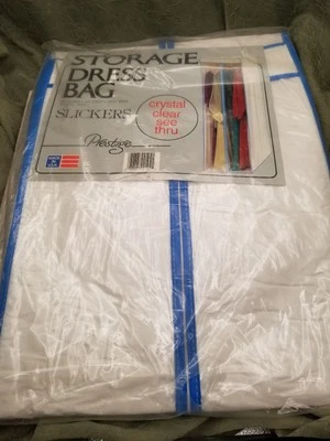 VTG 1980s Slickers Prestige Storage Dress Bag White Blue Trim 54x20x14.5 - Image 1 of 4