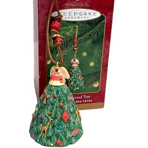 Hallmark Angel Blessed Christmas Tree Ornament 5.75" Beaded Leather Strap Box - Picture 1 of 7