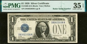1928 $1 RADAR Funnyback Silver Certificate PMG 35 EPQ Free Shipping 83022038 - Picture 1 of 2