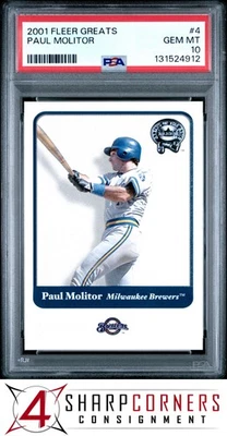 2001 FLEER GREATS #4 PAUL MOLITOR HOF POP 5 PSA 10 - Image 1 of 3