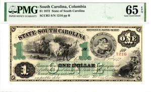 $1 1872 Columbia South Carolina  PMG 65 EPQ  GEM UNCIRCULATED-WOW RARE! - Picture 1 of 12