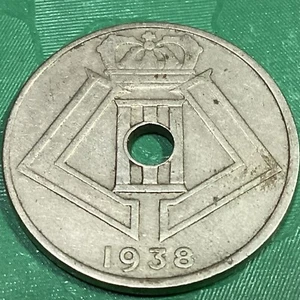 1938 Belgium 25 Centimes (Dutch Monogram Leopold III Coat Of Arms) - Picture 1 of 2