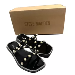 Steve Madden Nonii Womens Sz 7 Jelly Pearl Bling Rhinestone Slide Sandals Black - Picture 1 of 9