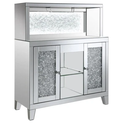 GLITZY CONTEMPORARY MIRRORED LIGHTS WINE CABINET STORAGE CHEST FURNITURE - Image 1 of 4