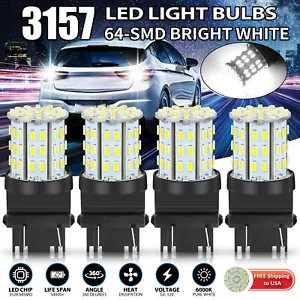 4X 3157 64SMD LED Reverse Tail Brake Stop Turn Signal DRL Light Bulb 6000K White - Picture 1 of 12