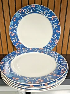Set~6 Grace Teaware Blue Floral Vine 10 1/2" Fine Porcelain Dinner Plates New - Picture 1 of 4