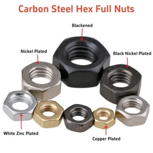Carbon Steel Hexagon Full Nuts M2M2.5M3M4M5M6M8M10M12 Black/Ni Plated/Galvanised - Picture 1 of 12