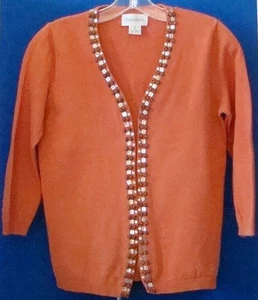 EUC Lovely OPEN SWEATER by CHADWICK'S Orange w. Bead TRIM Sz S 100% Cotton - Picture 1 of 6