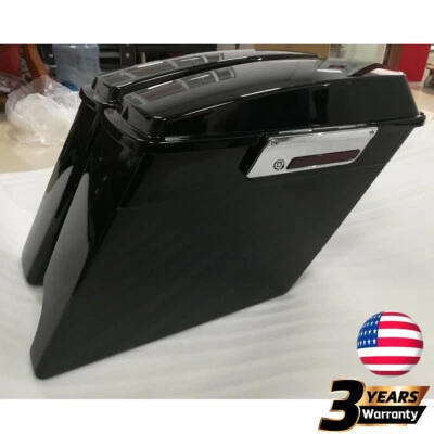 Glossy Black 4" 2-into-1 Extended Stretched Saddlebag+Latches for Harley 1993-13 Foto 1 de 4