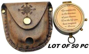 Nautical Brass Poem Compass Lot of 50 Pcs Go Confidently Compass W/ Leather Box - Bild 1 von 8