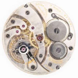 Movimiento Reloj Bolsillo Antiguo Gruen Veri-Thin 10-Talla 17-Jewel 5 Ajustes - Imagen 1 de 4