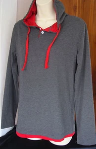 Yess personalisiertes Lifestyle S-36" Brust grau LS Henley Hoodie T-Shirt roter Besatz neu mit Etikett - Bild 1 von 6