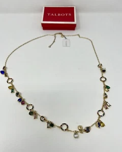Talbots Gem Glass Precious Stone Gold Tone Chain Charm Layer Necklace 16” - Picture 1 of 9