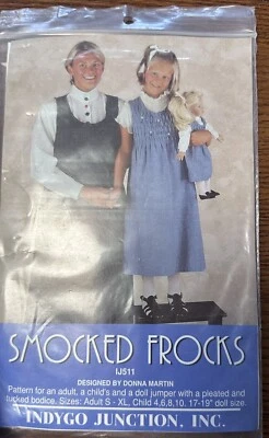 Indigo Junction Smocked Frock Jumper Sewing Pattern for Adult, Child Doll IJ511 - Image 1 of 2