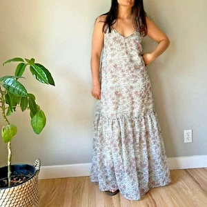 Lulus green floral tiered backless maxi dress Medium boho strappy dreamy romance - Picture 1 of 7