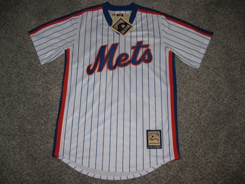 New York Mets White Pinstripe Majestic Cooperstown Collection Cool Base Jersey Cover