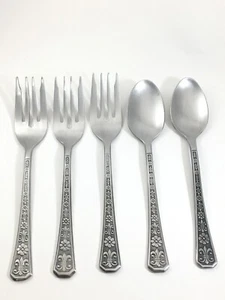 Interpur FLORENZ Stainless 8 Petal Black Textured 3 Salad Forks, 2 Teaspoons - Picture 1 of 1