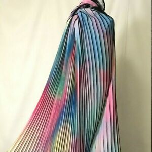 Gradient Rainbow Chiffon Fabric Pleated Trims Craft Material Dress 100*145CM Sew