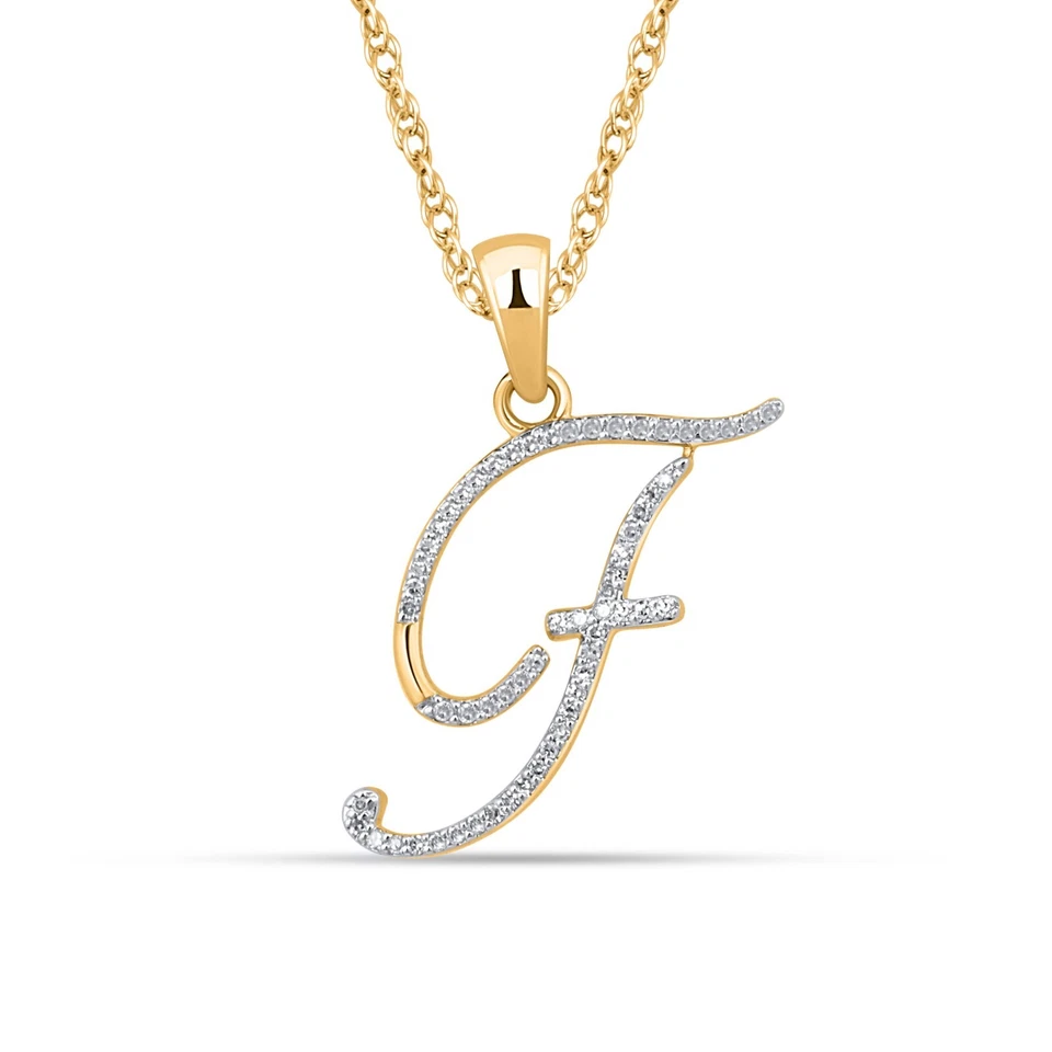 Кулон Cursive Letter-F с натуральным бриллиантом круглой огранки 0,15 карата покрытие желтым золотом 14 карат - Изображение 1 из 1