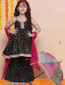 Raksha Bandhan Niñas Kurti Sharara Conjunto, Conjunto Top y Sharara Moderno Niñas para Niños - Imagen 1 de 10