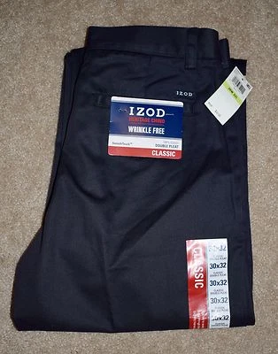 Nuevo Pantalón Izod 30 X 32 Calce Clásico Plisado Heritage Chino Puño Azul Caquis Foto 1 de 3