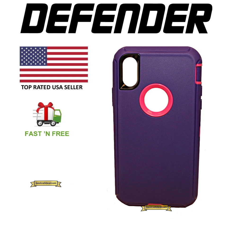 Apple iPhone XS & X Defender Case Purple Pink (Belt Clip Fits Otterbox Defender) - Image 1 of 4