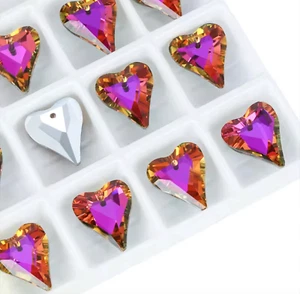 Set of 2 Wild Heart Pendants Purple Rose Gold Vitrail High Quality Glass - Picture 1 of 7