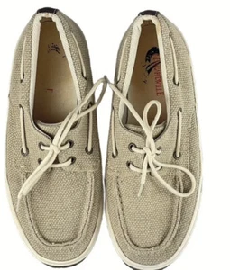 Margaritaville Barbados Boat Shoes Tan Canvas Lace Up MG1336A Men's Size 12 US - Picture 1 of 12