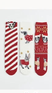 H&M 3-pack Terry Socks Red/dogs - Picture 1 of 5