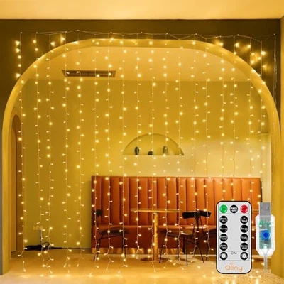  Christmas Curtain Lights 300 LED 9.8 FTx9.8 300LED String Lights Warm White - Image 1 of 4