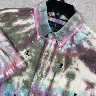 Ralph Lauren Shirt Mens Medium Skull Tie Dye RLPC Short Sleeve Button Down - Image 1 of 4