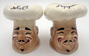 Vintage Large Chef Head/Hat Squinting Eyes Salt & Pepper Shaker Set Japan 4.5" - Picture 1 of 13