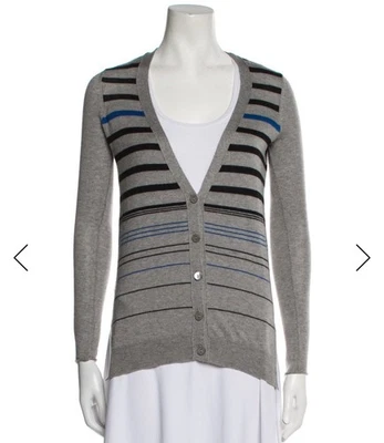 Кардиган на пуговицах BARNEYS NEW YORK легкий серый в полоску из шелковой смеси, маленький - Изображение 1 из 4