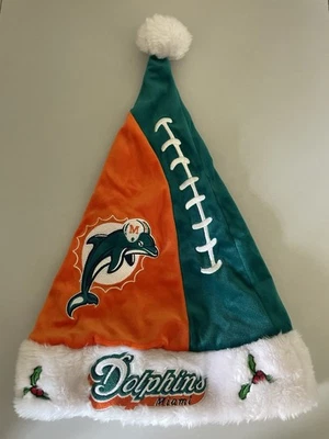 FOREVER COLLECTIBLES Miami Dolphins Adult NFL Plush Big Logo Holiday Santa Hat - Image 1 of 4