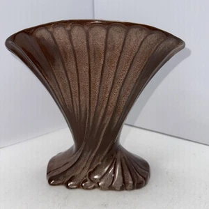 Vintage Frankoma Pottery #19 Twisted Fan Vase Plainsman Brown Glaze Mid-Century - Picture 1 of 6