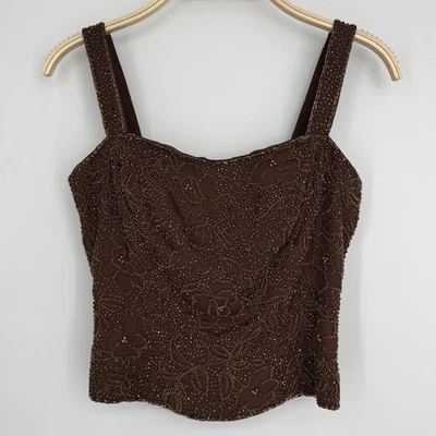 Top Bustier Con Cuentas Conjunto Talla 4 Marrón Floral Lentejuelas Formal Y2K Glamour Cóctel Foto 1 de 4
