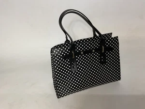 Designer Borse In Pelle Italy Black & White Polka Dot Leather Satchel Bag - Picture 1 of 15